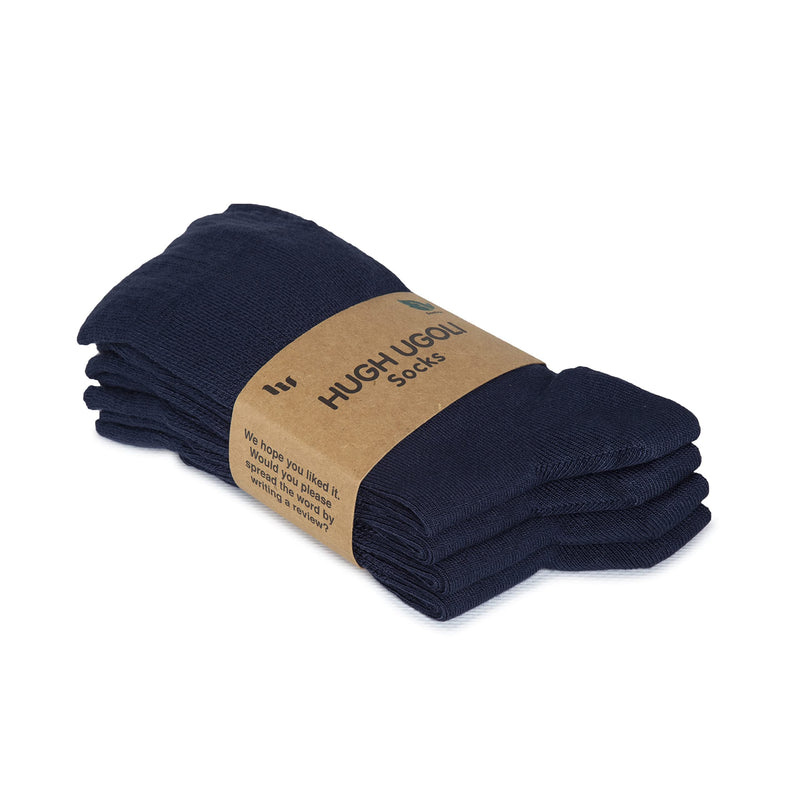 [Australia] - Hugh Ugoli Women's Bamboo Diabetic Crew Socks, Thin, Loose Fit, Soft, Wide Stretchy, Seamless Toe, 4 Pairs 6-9 Navy Blue 