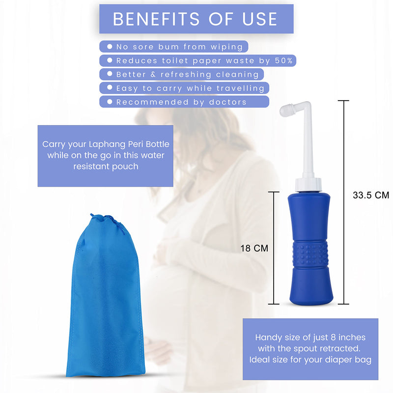 [Australia] - laphang Portable Bidet 500ml Blue Peri Bottle with Waterproof Pouch and Cap – PP + TPR, Leak Proof & Scratch Resistant –Perineal bottle for Postpartum Hemorrhoids Healing, Maternity Kit Essentials 