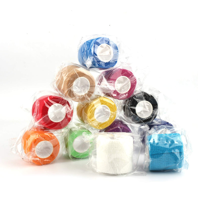 [Australia] - Mooerca 12 Pack Self Adherent Cohesive Wrap Bandages 2 Inches X 5 Yards, First Aid Tape, Elastic Self Adhesive Tape, Athletic, Sports wrap Tape, Bandage Wrap for Sports, Wrist, Ankle (Rainbow) 
