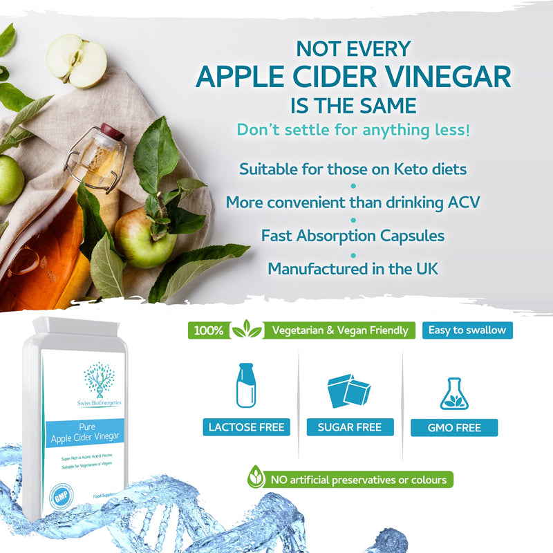 [Australia] - Pure Apple Cider Vinegar 120 Capsules – 1500mg Daily Dosage from 3 Capsules – Premium Quality Supplement Rich in Acetic Acid and Pectins – No Additives or GMOs, UK Manufactured 