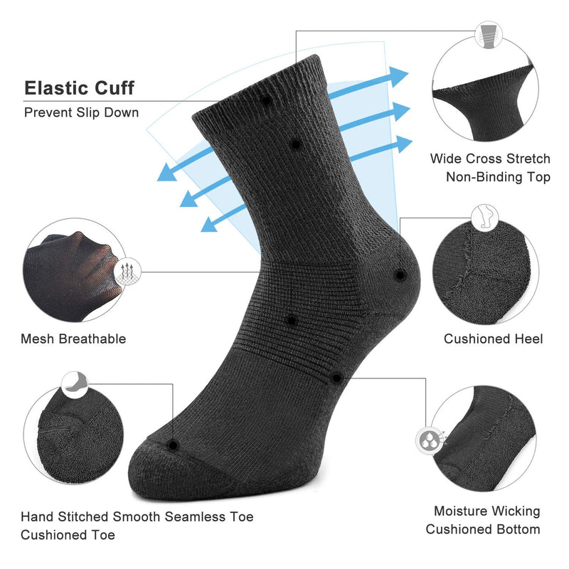 [Australia] - Busy Socks 4 Pack Non-binding Diabetic Socks for Men Women, Loose Top Crew Cotton Thick Cushion Socks 4 Pairs Dark Gray X-Large-XX-Large 