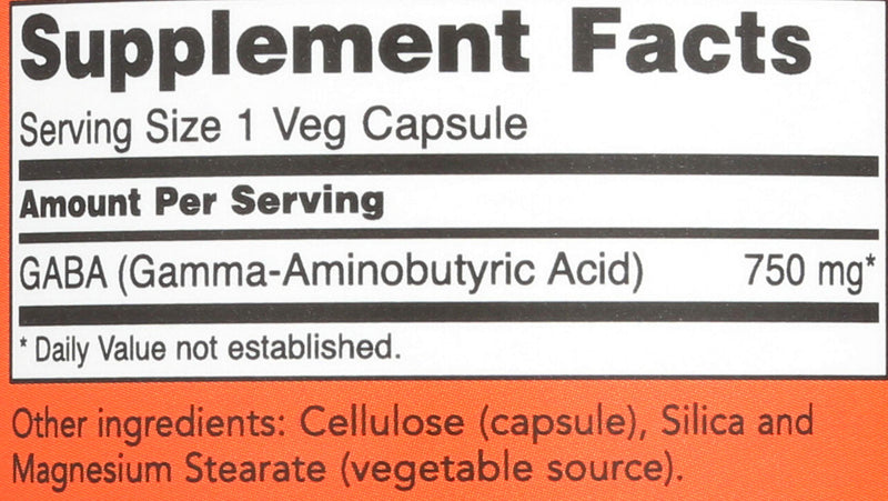 [Australia] - NOW Supplements, GABA (Gamma-Aminobutyric Acid) 750mg, Neurotransmitter Support*, 100 Veg Capsules 