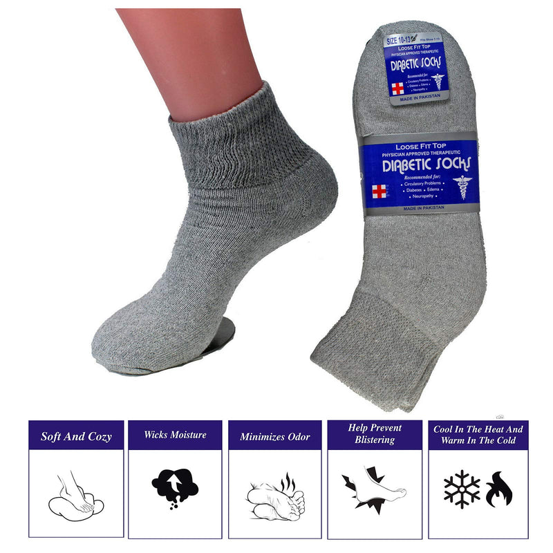 [Australia] - Diabetic Ankle Socks, Non-Binding Circulatory Doctor Approved Cushion Cotton Quarter Socks for Men’s Women’s 3,6,12 Pack Grey 13-15 