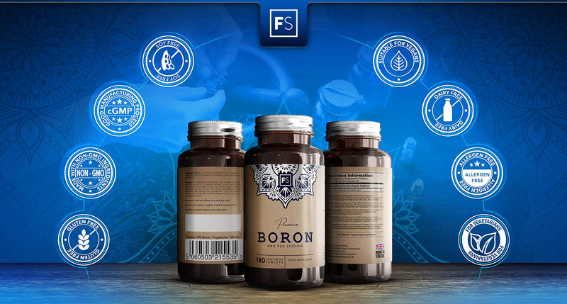 [Australia] - FS Boron Supplement | 180 Chelate Vegan Tablets | 6mg Per Serving - 3 Month Supply | Nootropic Supplements | Gluten, Dairy Free & Non-GMO | Made in The UK in ISO Licensed Facilities 180 Count (Pack of 1) 