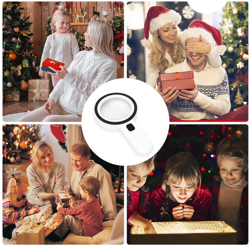[Australia] - Magnifying Glass with 12 LED Lights, 30X Double Glass Lens Handheld Illuminated Magnifier Reading Magnifying Glass with for Seniors Read, Coins, Stamps, Map, Inspection, Macular Degeneration All White 
