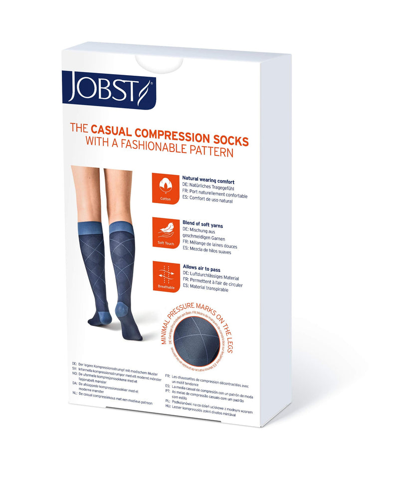 [Australia] - JOBST Casual Pattern Compression Knee High Socks, Closed Toe, 15-20 mmHg Moderate Support for Swollen Legs X-Large Full Calf Regular Gunmetal Gray 