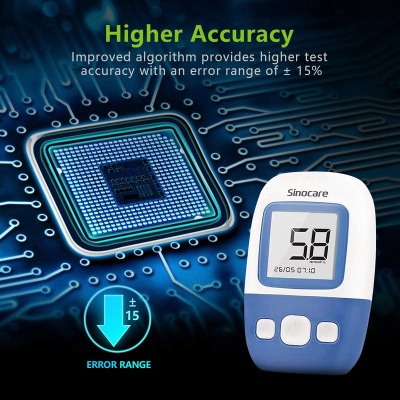 [Australia] - sinocare Blood Glucose Monitor,Diabetes Test Kit [Upgrade Version] with 200 Memory Capacity, Blood Sugar Monitor with Test Strips x 50 and Lancets x 50, sinocare Safe AQ Angel -in mmol/L Angel Monitor + Strips & Lancets*50 