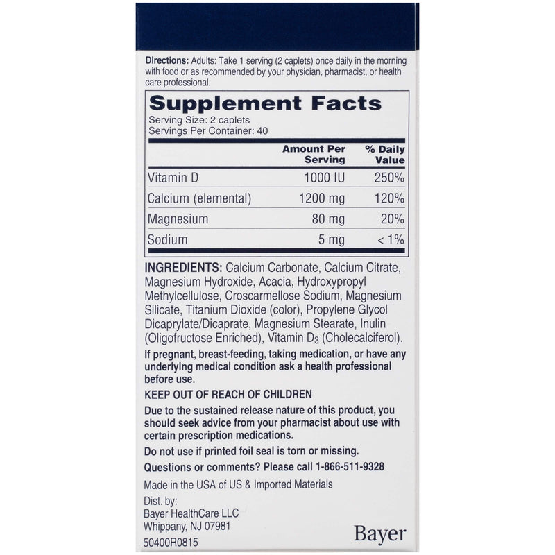 [Australia] - Citracal Slow Release 1200, 1200 mg Calcium Citrate and Calcium Carbonate Blend with 1000 IU Vitamin D3, Bone Health Supplement for Adults, Once Daily Caplets, 80 Count 