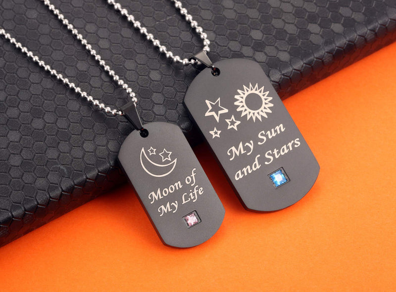 [Australia] - SunnyHouse Jewelry His & Hers Matching Set Couple Pendant Necklace My Sun and Stars Moon of My Life Dog Tag in a Gift Box A Pair 