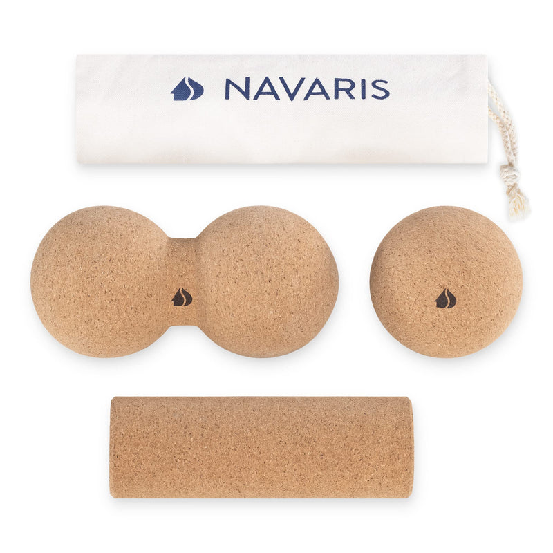 [Australia] - Navaris Cork Massage Set - Rollers for Back and Muscles - Different Sets Available with Choice of Shapes Like Peanut Roller, Massage Ball, Mini Roller Ball + Peanut + Roller 