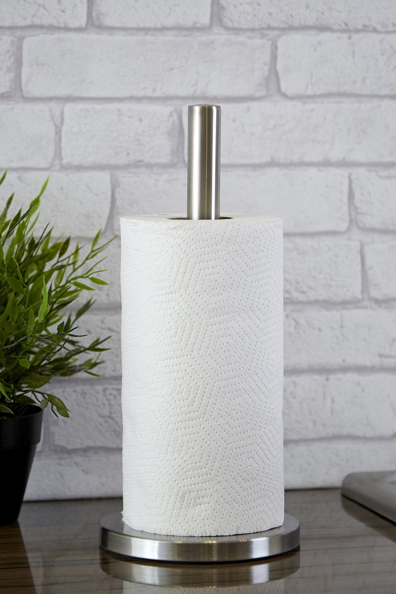 [Australia] - Premier Housewares 511187 Brushed Sleek Kitchen Roll Holder Free Standing Vertical Paper Towel Stand Stainless Steel With Base 33 x 15 x 15 , Silver 
