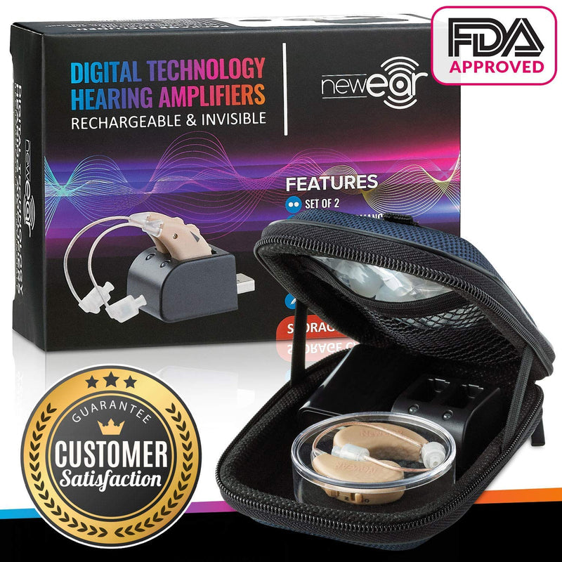 [Australia] - Digital Hearing Amplifier - (Pair of 2) Noise Cancelling with One Touch Volume Control, No Programming Required, Near-Invisible Behind The Ear, Upgraded 2019 Design & Rechargeable USB Dock by MEDca 
