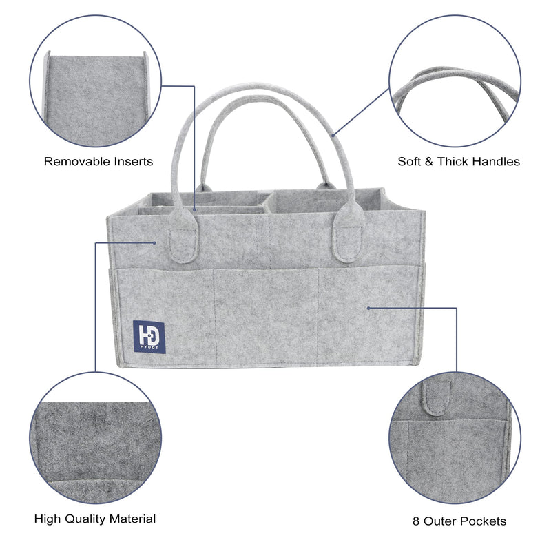[Australia] - HY DOT Baby Nappy Caddy Organiser - 3mm Extra Thick Sturdy Grey Storage Baskets - Felt Baby Caddy Organiser (35x23x18 cm) - Nappy Organiser with Changing Caddy Compartments for Newborn Baby 