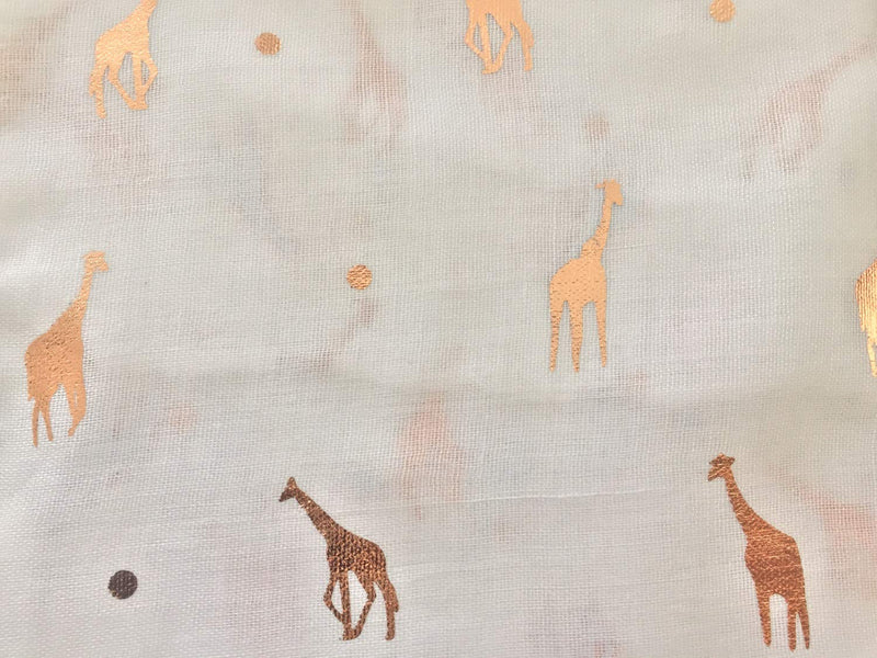 [Australia] - LilyRosa® Grey Giraffe Print Scarf, Ladies White Rose Gold Foil Animal Shawl Wrap 