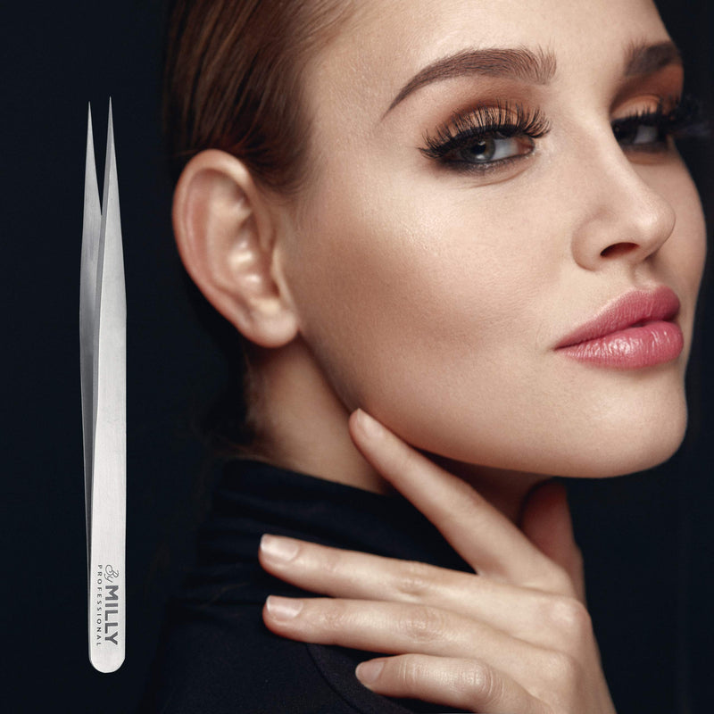 [Australia] - By MILLY Professional Series - Eyelash Extension Tweezers - Straight Lash Tweezers for Classic Pickup and Isolation - Precision Pointed Tip - Titanium Coated Stainless Steel - 12 cm (4.72 inches) 