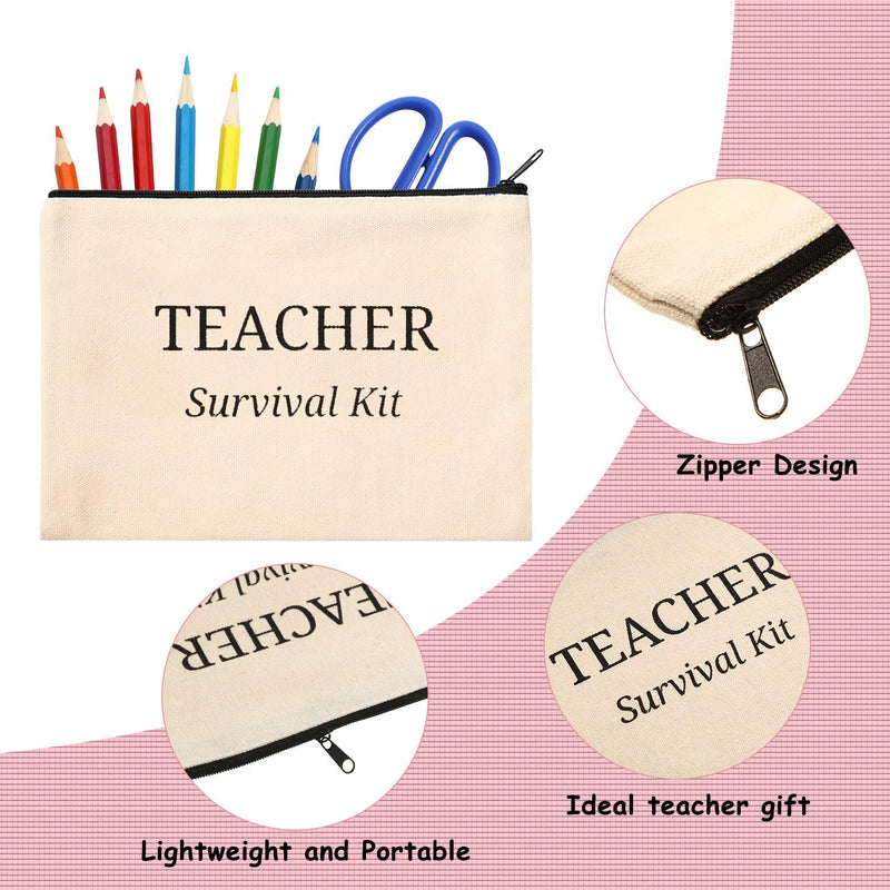 [Australia] - 16 Pieces Teacher Makeup Bag Multipurpose Cosmetic Bag Teacher Pencil Case Bags Travel Toiletry Pouch Teacher Gift Canvas Bags with Zipper for Women Teacher (Survival Kit) Survival Kit 