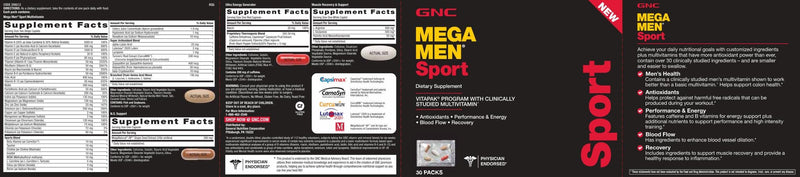 [Australia] - GNC Mega Men Sport Vitapak 30 Day New Formula 30 Count (Pack of 1) 