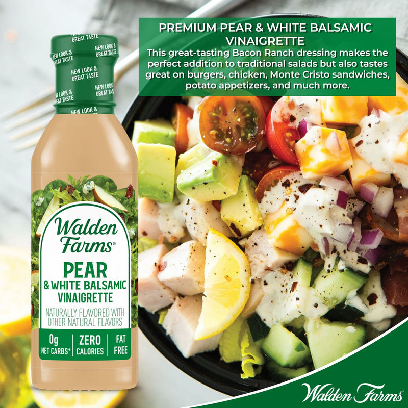 [Australia] - Walden Farms Pear White Balsamic Vinaigrette Dressing, 12 oz. Bottle, Fresh and Delicious Salad Topping, Sugar Free 0g Net Carbs Condiment, Sweet and Tangy 