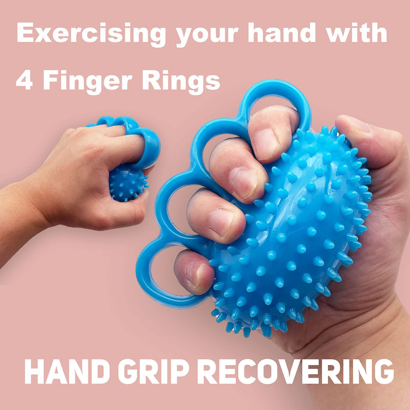 [Australia] - Hand Grip Strengthener with Finger Rings Soft Stretchable Spikey Ball Trainer for Finger and Hand Exercise (Blue) 