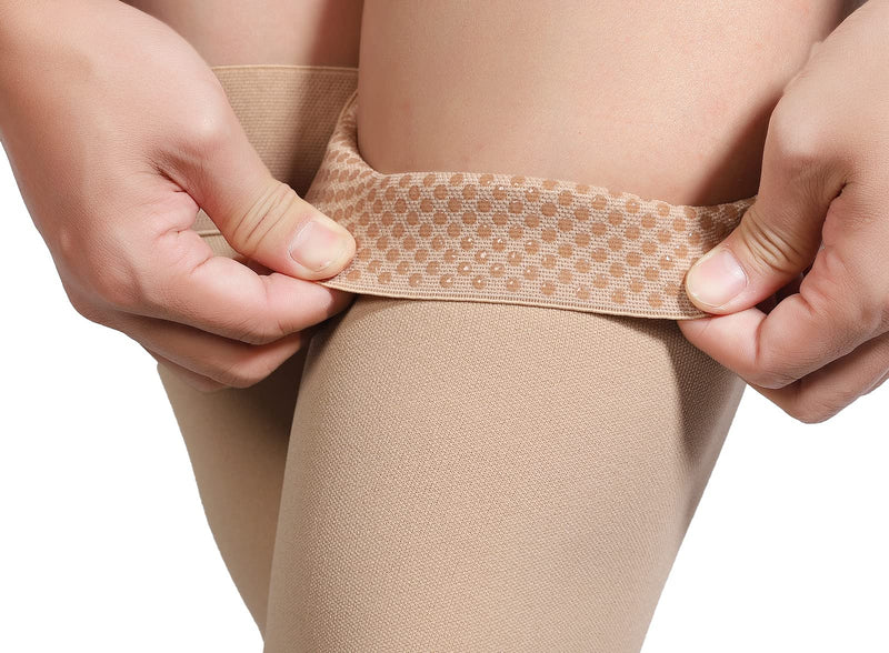 [Australia] - Thigh High Compression Stocking Footless - Pair, Thigh-Hi Leg Compression Sleeves Unisex, 20-30mmHg Gradient Compression with Silicone Band, Opaque, Best for Varicose Veins, Edema, Swelling, Beige XL X-Large (1 Pair) 