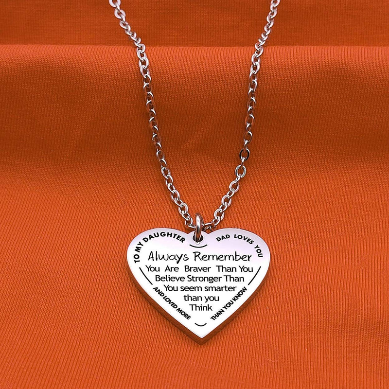 [Australia] - omodofo to My Daughter & Son You are Braver Than You Believe Necklace Heart Pendant Inspirational Gifts for Daugher Son Kids Dad to Daughter 