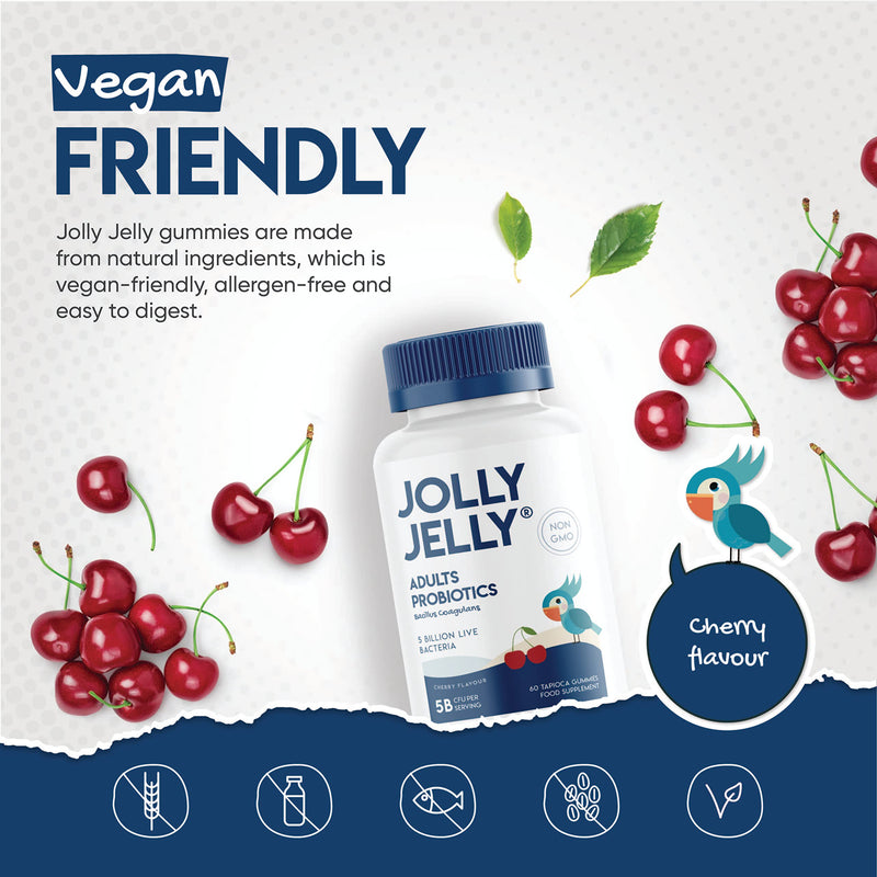 [Australia] - Adults Probiotics Tapioca Gummies - 5B CFU Bacillus Coagulans Live Bacterial Cultures Per Serving - Non-GMO, Halal, Cherry Flavour - 60 Vegan Gummies. Adults (Cherry) 