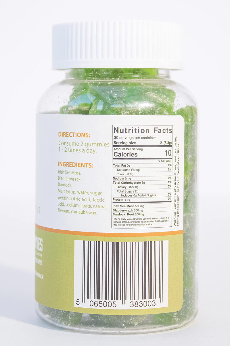 [Australia] - Suave Moss Lifestyle | Sea Moss Gummies with Bladderwrack and Burdock Root | 60 Gummies | Apple Flavour | All Natural, Vegan, Gluten Free, Non GMO, Dr Sebi. 