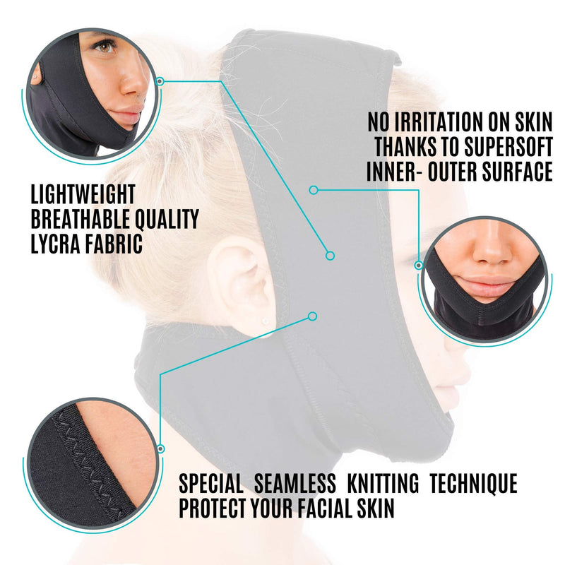 [Australia] - Chin Compression Garment After Liposuction Surgery, Neck Cover Strap Bandage Black Small (Pack of 1) 