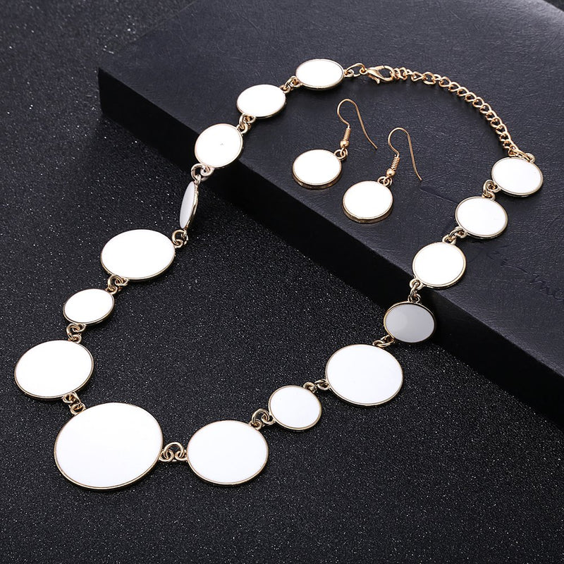 [Australia] - DiLiCa Women Statement Bib Necklace and Earring Set Girl Charm Costume Choker Novelty Enamel Jewelry Set White 