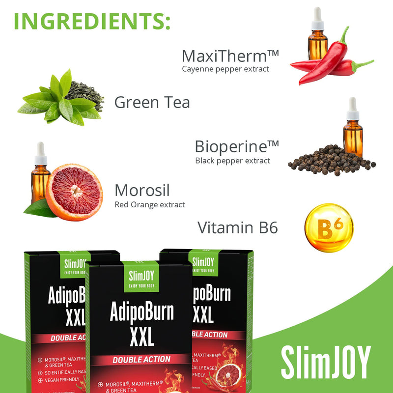 [Australia] - SlimJOY AdipoBurn XXL - Extract of Green Tea Leaves, Cayenne pepper and Caffeine - with Free E-Book Guide - 3 x 30 Capsules by Sensilab 