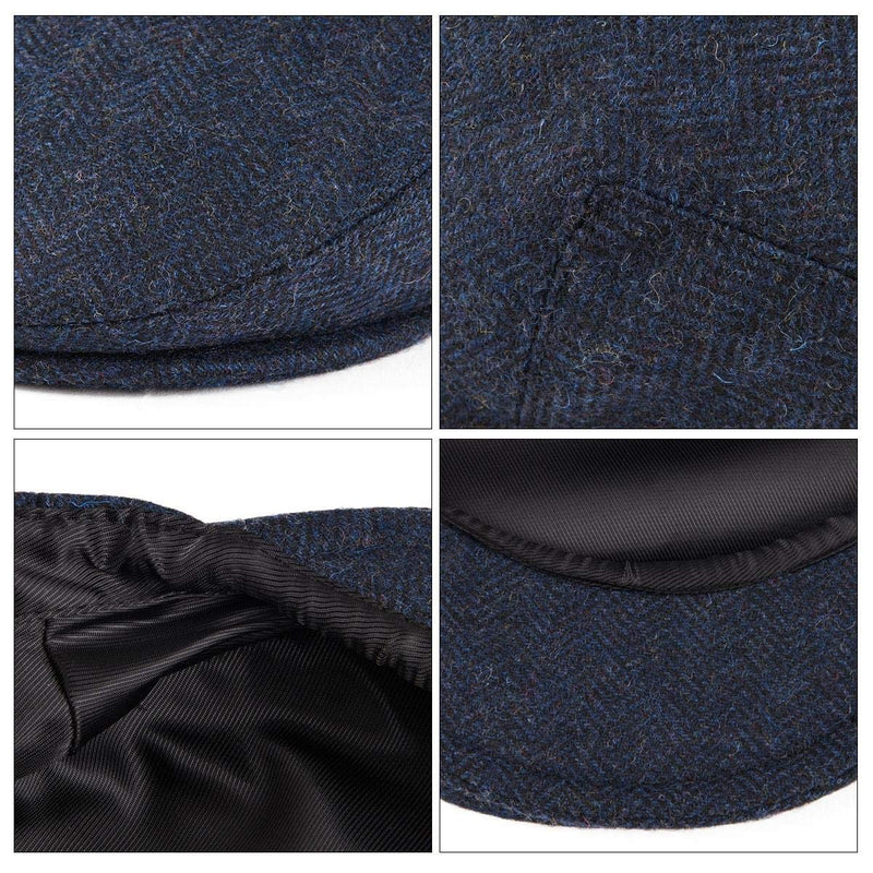 [Australia] - VOBOOM Men's Herringbone Flat Ivy Newsboy Hat Wool Blend Gatsby Cabbie Cap Navy 7 5/8 