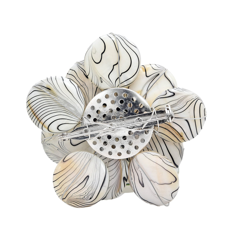 [Australia] - AeraVida Zebra Mother of Pearl Painted and Cultured Freshwater Pearl Floral Pin or Brooch 