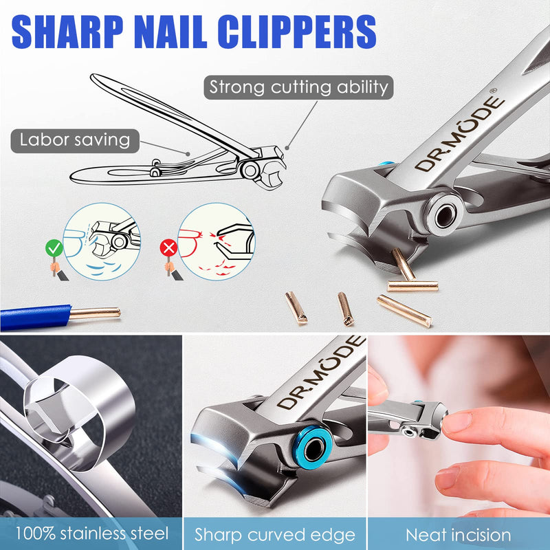 [Australia] - Nail Clippers for Thick Nails - DRMODE 16mm Wide Jaw Opening Nail Clippers Sharp Curved Blade Toenail Clippers Heavy Duty Nail Cutter Large Fingernail Clippers for Men 