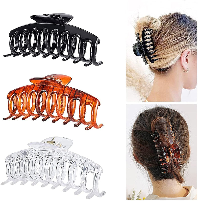 [Australia] - Marrie Large Hair Claw Clips for Thick Hair Nonslip Jumbo Hair Clamp Strong Big Hold Jaws Hair Styling Accessories for Women Girls Size 4.3 Inches (Black) Black 2 Count (Pack of 1) 