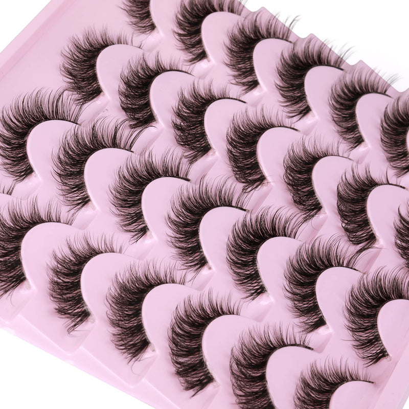 [Australia] - Newcally Eyelashes Natural Strip Cat Eye Lashes False Wispy Clear Lash Band 3D Fake Eyelashes Fluffy Volume Short Faux Mink Eyelashes 14 Pairs B- Cat Eye Clear Band 