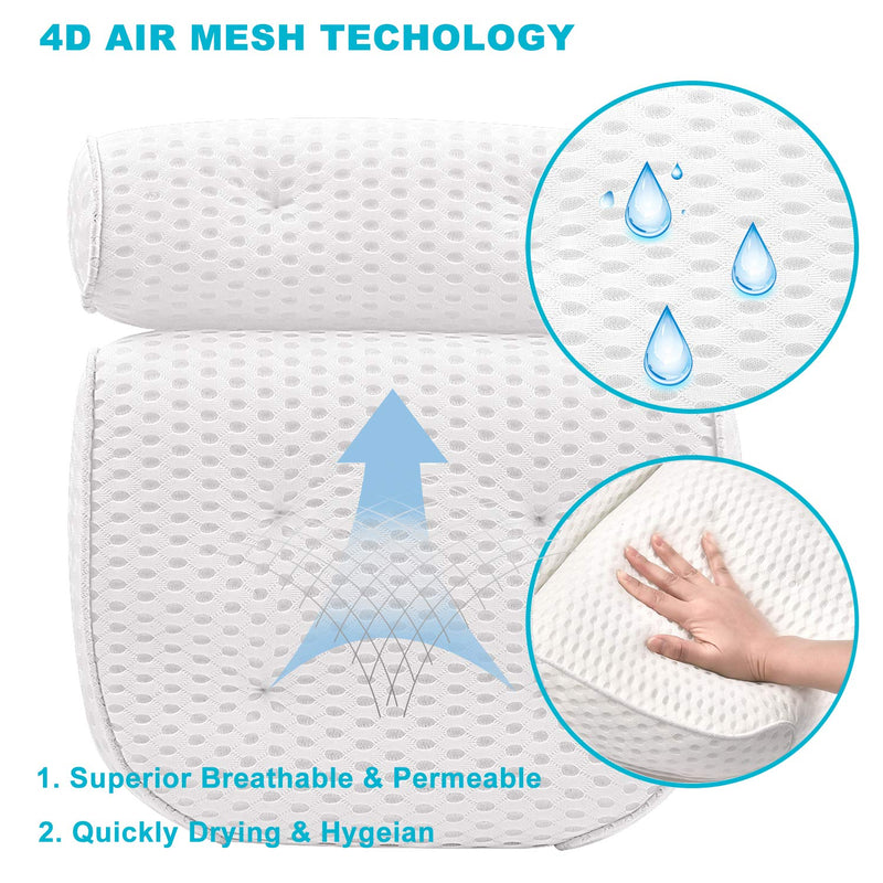 [Australia] - Idle Hippo Bath Pillow Spa Bathtub Pillow with 4D Air Mesh Luxury Bath Pillow with 7 Powerful Suction Cups Head, Back, Shoulder and Neck Support for Hot tub, Jacuzzi and All Bathtub 4D Mesh Bath Pillow 