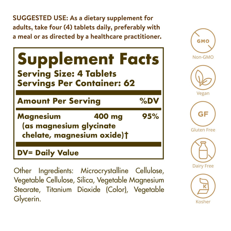 [Australia] - Solgar Chelated Magnesium, 250 Tablets - Supports Nerve & Muscle Function - Promotes Healthy Bones - Vital for Cellular Energy Release - Non-GMO, Vegan, Gluten Free, Dairy Free - 62 Servings 