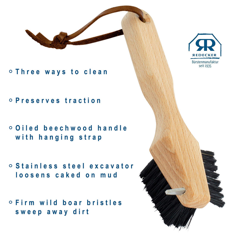 [Australia] - Redecker Shoe Sole Brush, Durable Wild Boar Bristle, Oiled Beechwood and Stainless Steel Design, 3 Ways to Clean, Made in Germany 