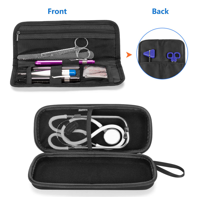[Australia] - Damero Hard Stethoscope Case, Stethoscope Carrying Case with Extra Folding Pouch Compatible with 3M Littmann/ADC/Omron Stethoscope and Accessories, Black 