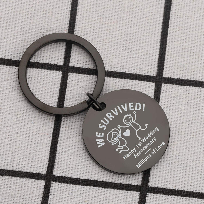 [Australia] - QIIER 1st First Anniversary Present Wedding Anniversary Keychain Happy Anniversary Keepsake for Him or Her black 