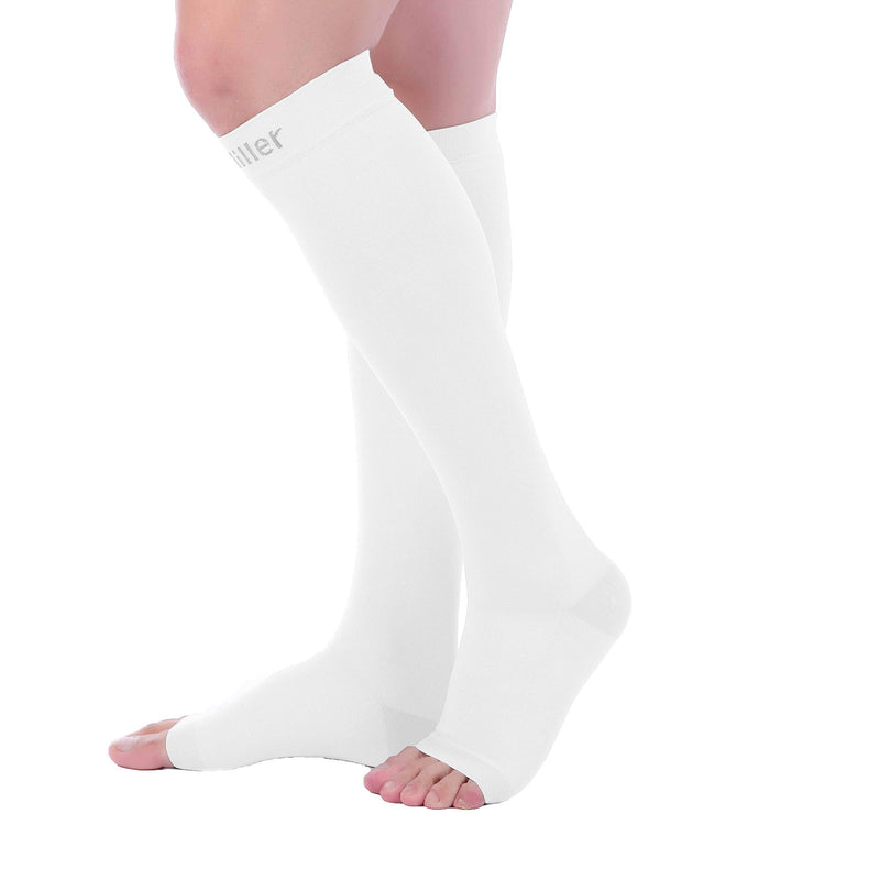 [Australia] - Doc Miller Open Toe Compression Socks 1 Pair 15-20 mmHg Firm Support White Large 