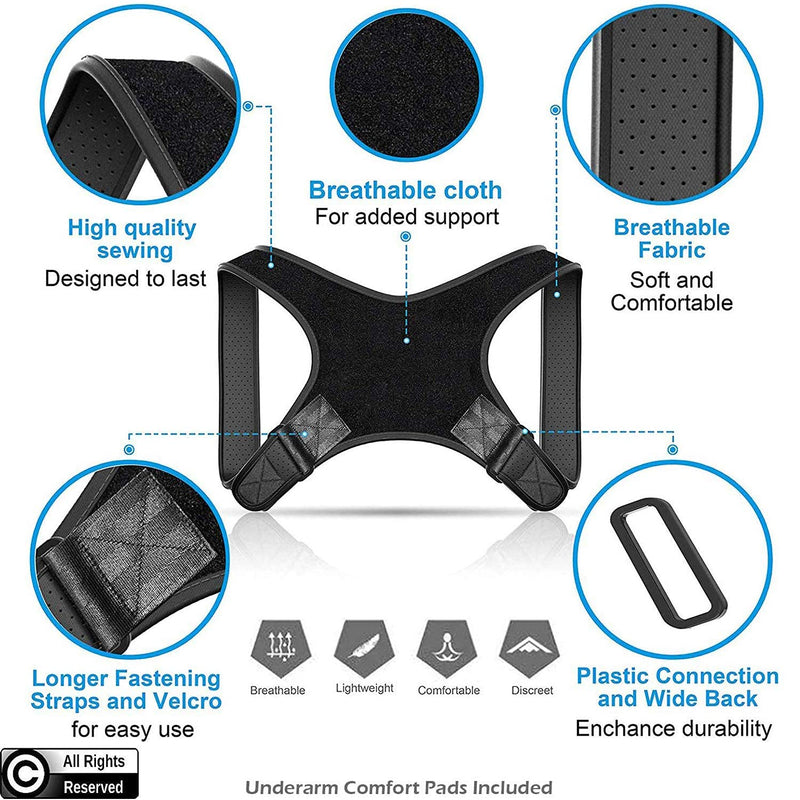 [Australia] - POAGL Posture Corrector For Men | Universal Fit Adjustable Upper Back Brace For Clavicle To Support Neck, Back and Shoulder Pain Relief Kyphosis Straightener Spine Support (Design Patented) Black 