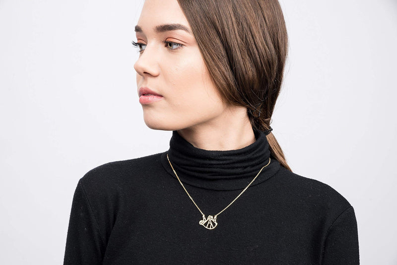 [Australia] - La Menagerie Sloth Gold Origami Jewelry & Gold Geometric Necklace – 18 Karat Plated Gold Necklace & Sloth Necklaces for Women – Sloth Necklace for Girls & Origami Necklace 