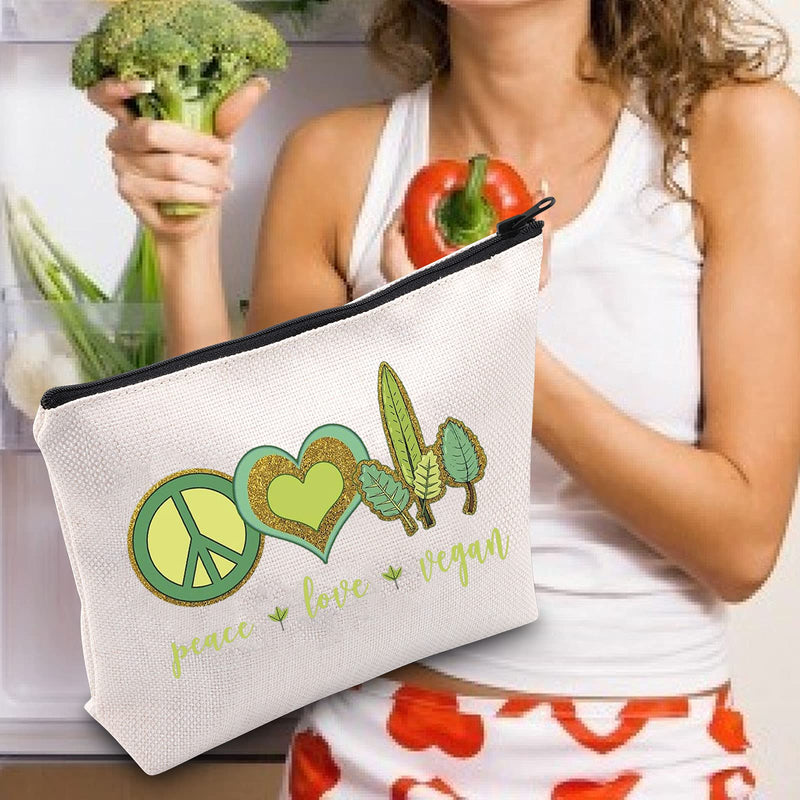 [Australia] - LEVLO Funny Vegetarian Cosmetic Bag Vegan Gift Peace Love Vegan Makeup Zipper Pouch Bag Herbivore Veg Symbol Make Up Bag, Peace Love Vegan, 