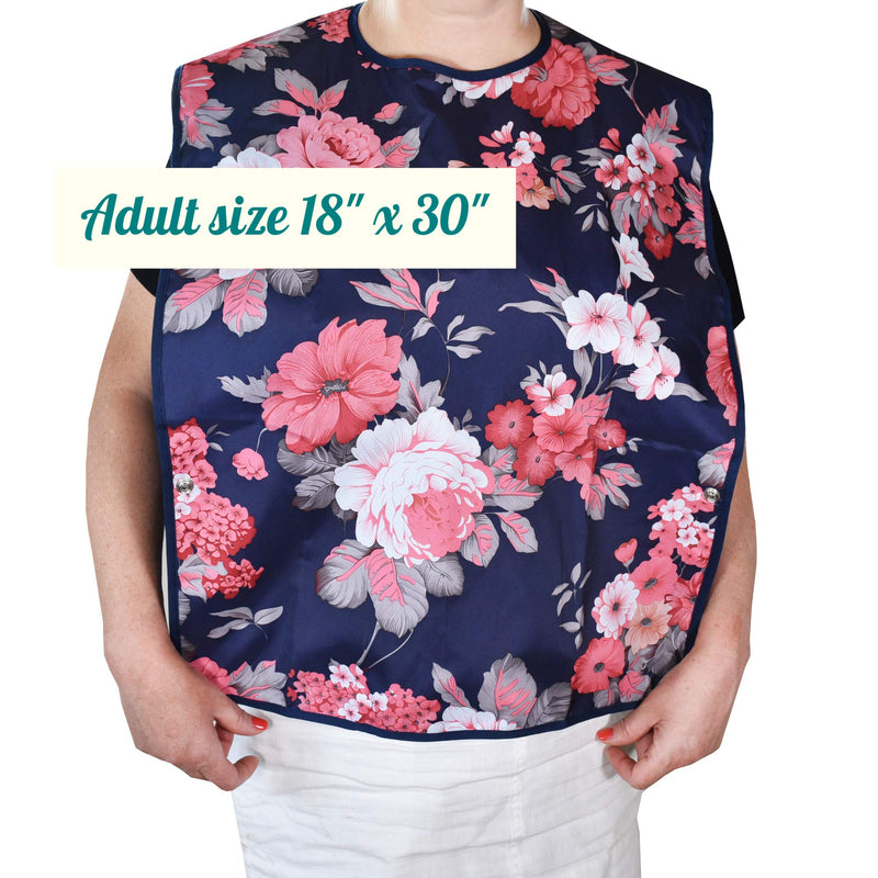 [Australia] - Adult Bib for Eating with Crumb Catcher - Washable and Reusable Clothing Protector for Elderly Flower 