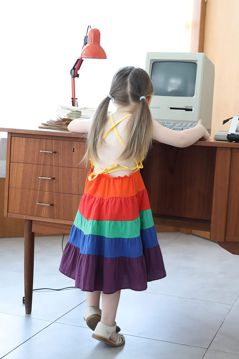 [Australia] - Toddler Baby Girls Summer Dress Polka Dot Halter Sun Dress Sleeveless Infant Beach Dress 12-18 Months Halter Rainbow B 