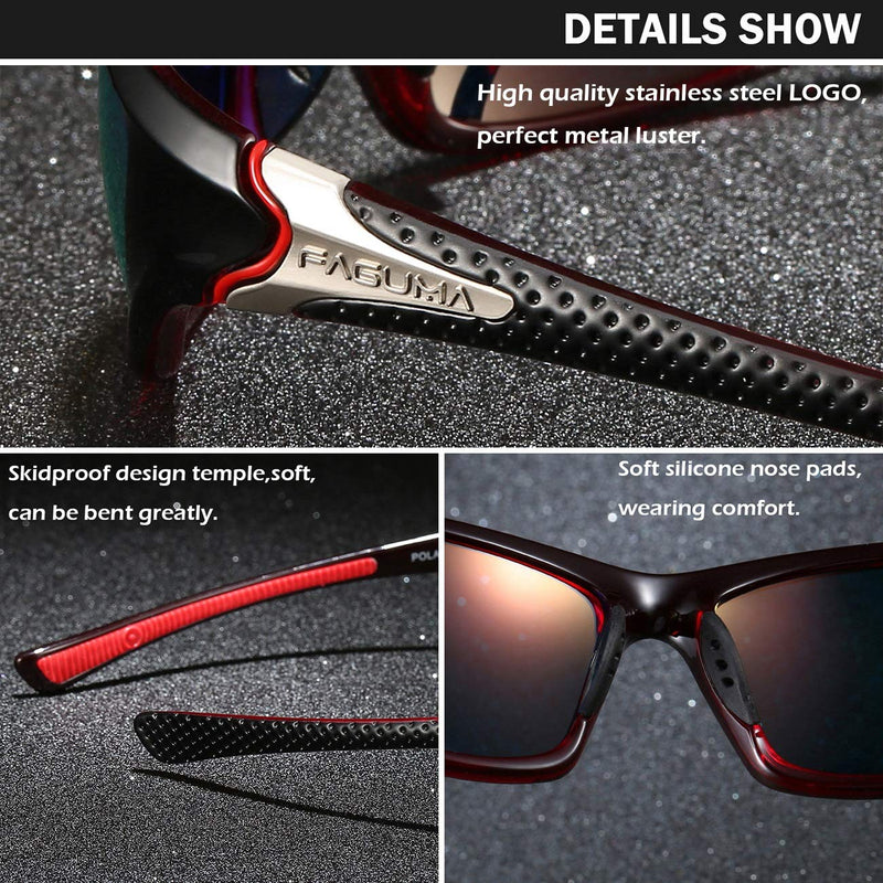 [Australia] - Sports Polarized Sunglasses For Men Cycling Driving Fishing 100% UV Protection A1 Black Red Frame/Red Mirrored Lens 