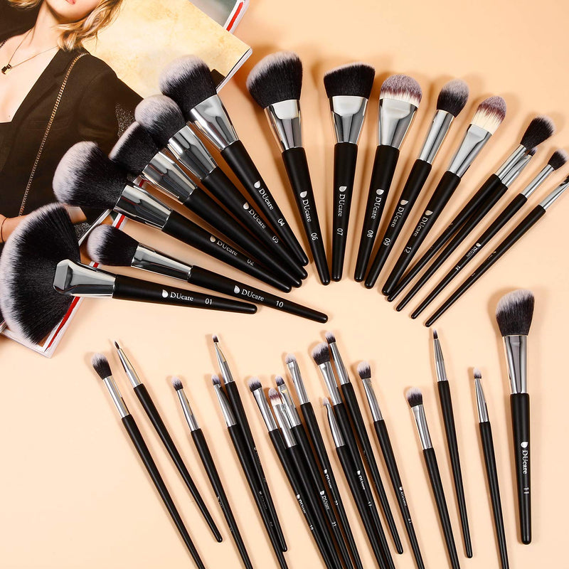 [Australia] - DUcare Professional Makeup Brushes 32Pcs Makeup brush set Premium Synthetic Kabuki Foundation Blending Make Up Brushes Kit - Black 