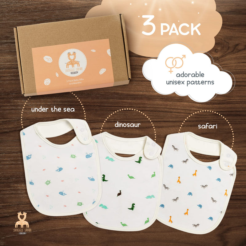 [Australia] - 3 Bamboo Baby Bibs | Plastic Backed Waterproof Bibs for Dribble, Feeding and Weaning | Soft, Absorbent Unisex Drool Bibs for Teething | Baby Essentials for Newborn | Baby Bibs 0-6 Months 