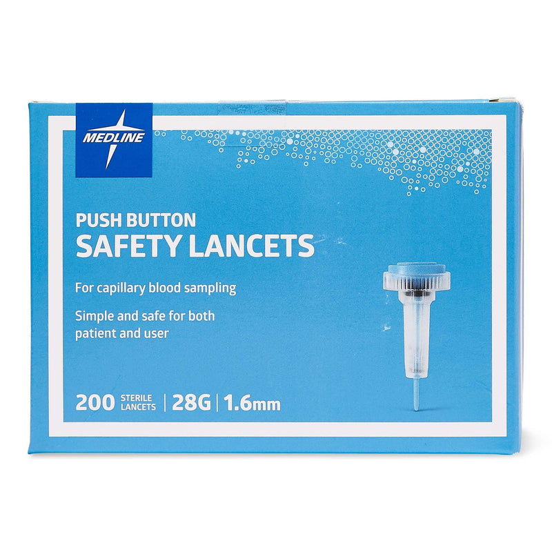 [Australia] - Medline Safety Lancets, Push-Button Activation, 28G x 1.6 mm, 200 Count box of 200 